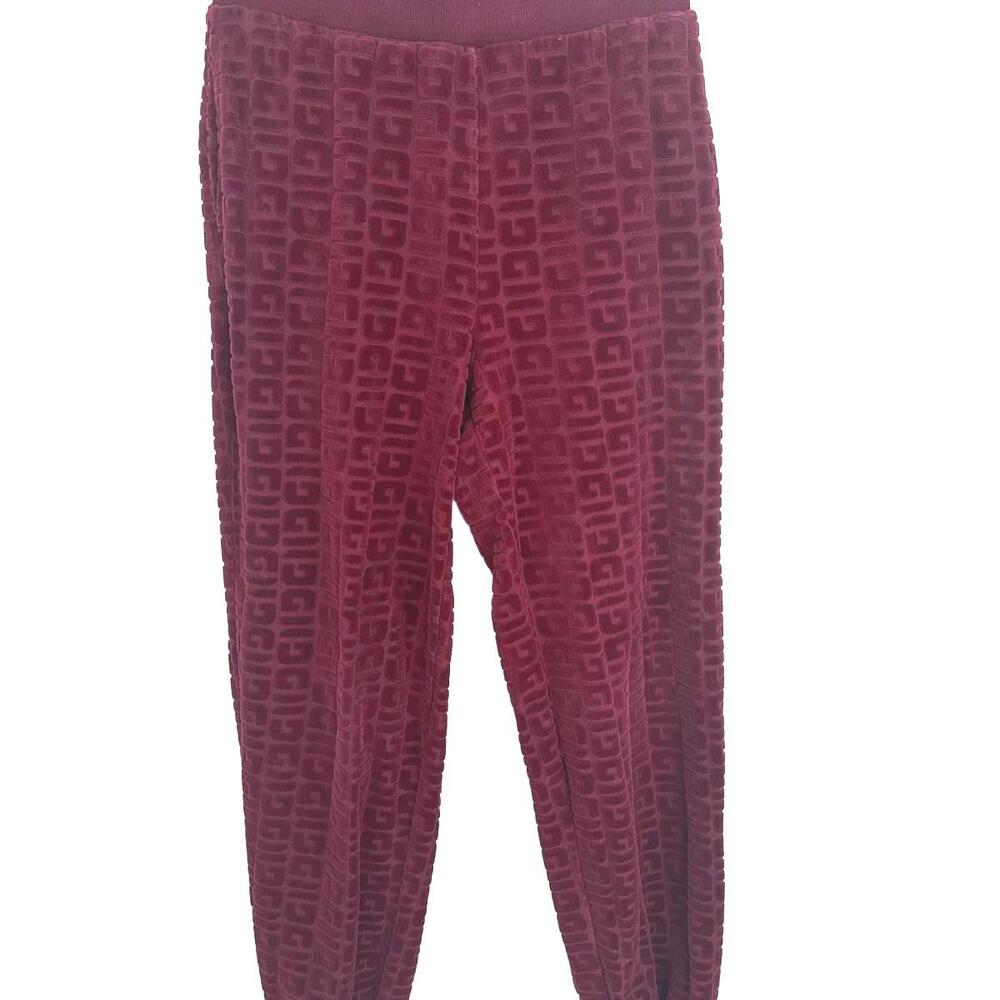 Guess Women's Burgundy Velour Logo Jogger Pants - Size Small